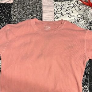Time and Tru Coral-Pink Waffle Knit Crewneck Tee